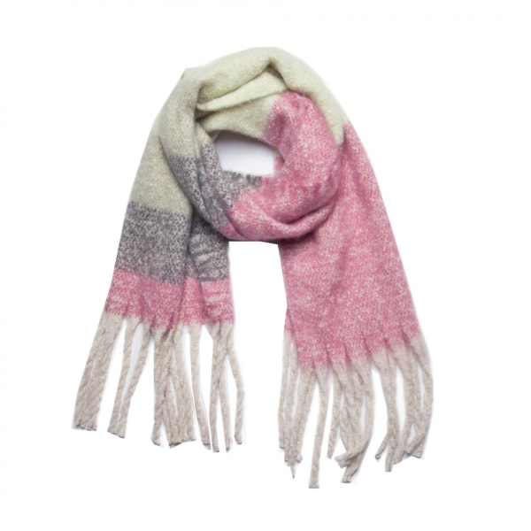 Kvinnors varm tvåfärgad halsduk med tofsar/fransar halsdukar för kvinnor, Inklusive Låda 01 Beige rosa