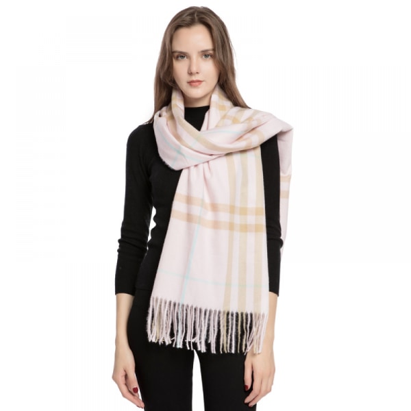 Dam vinter senior rutig halsduk, tartan axelscarf med tofsar, Inklusive Låda Rosa