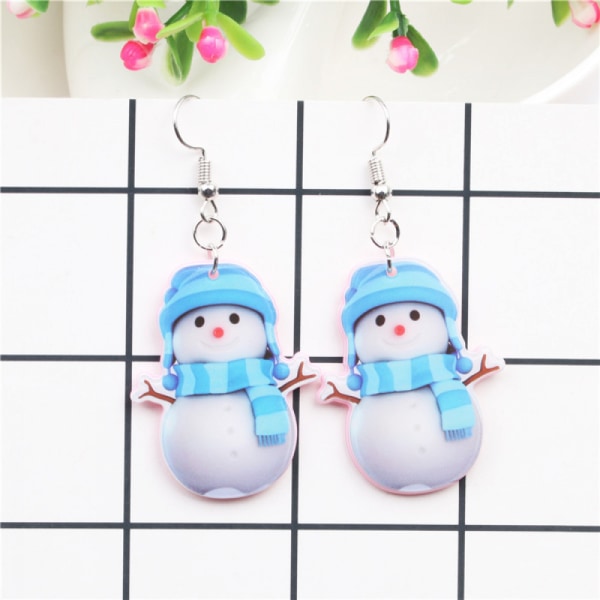 Akryl jul snögubbe hänge örhängen, Inklusive Låda blå