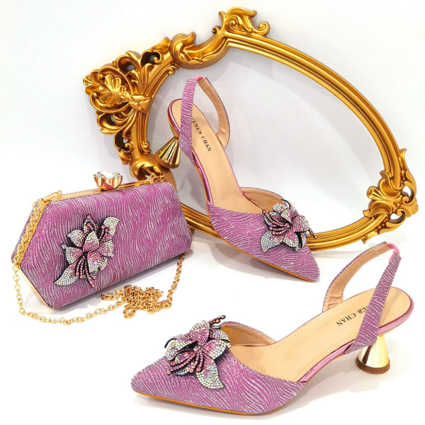 Italiensk design sko och väska Set Hög kvalitet handgjorda dam skor & matta pink 39
