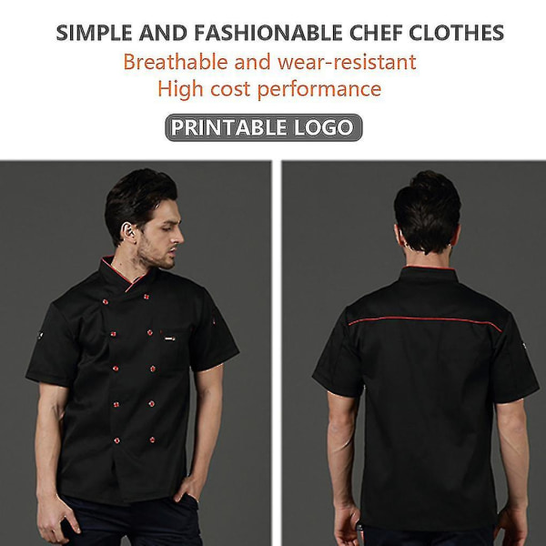 Justerbar kockknapp för män för män, uniformskjorta i bomull Black M
