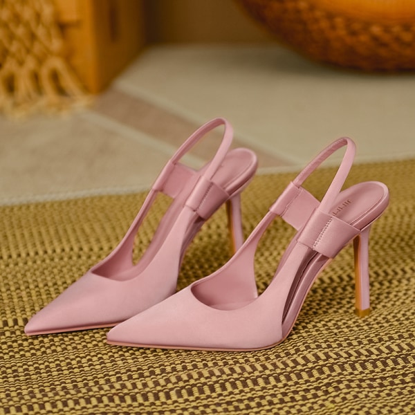 Franska designer kvinnors rosa höga klackar, tunna höga klackar Mules Slim He Pink 38