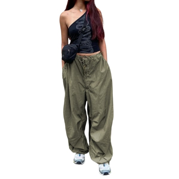 Ruched Y2K Baggy Cargo Pants Green S