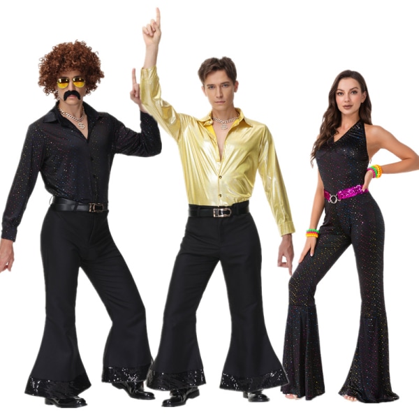 Halloween 1970-tal hippie disco retro kostym 1970-talet cloche bas com B man M