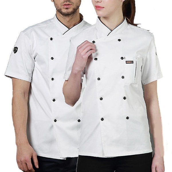 Justerbar kockknapp för män för män, uniformskjorta i bomull White L