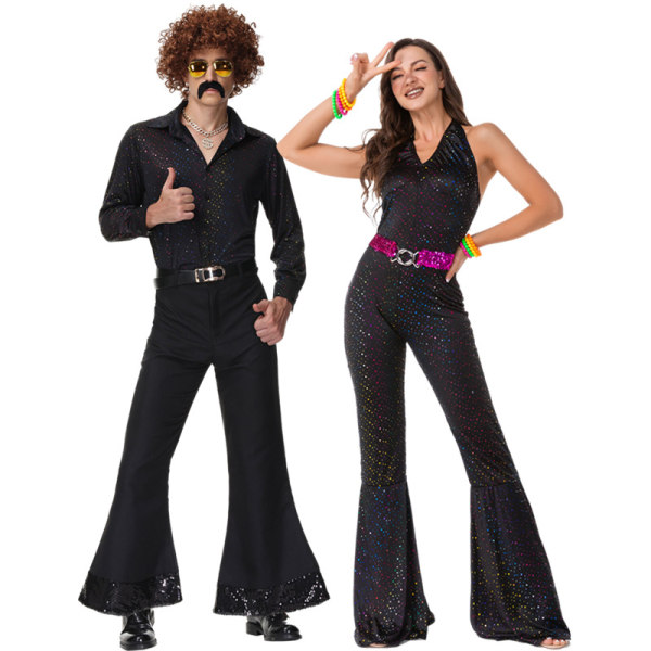 Halloween 1970-tal hippie disco retro kostym 1970-talet cloche bas com Women XS
