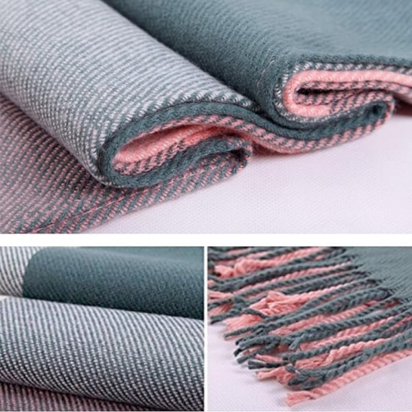 Vinterscarf för kvinnor rutig filtscarf damponcho med fransar, Inklusive Låda rosa grön