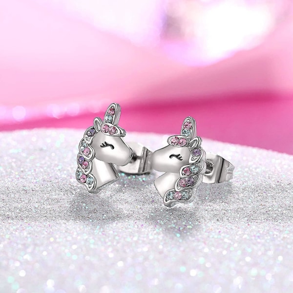 Silver Unicorn örhängen för flickor Allergivänligt söt Cz Unicorn Stud