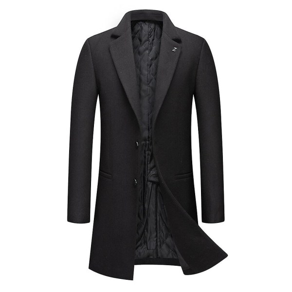 Allthemen Mens Thicken Woolen Solid Long Fit Overcoat Black 2XL