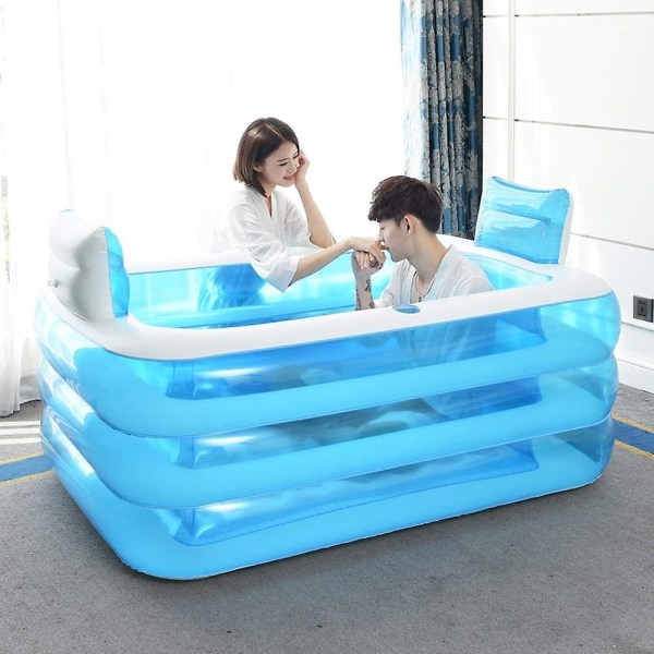Uppblåsbart badkar, vitt och blått hopfällbart 180 m badkar för vuxna, T