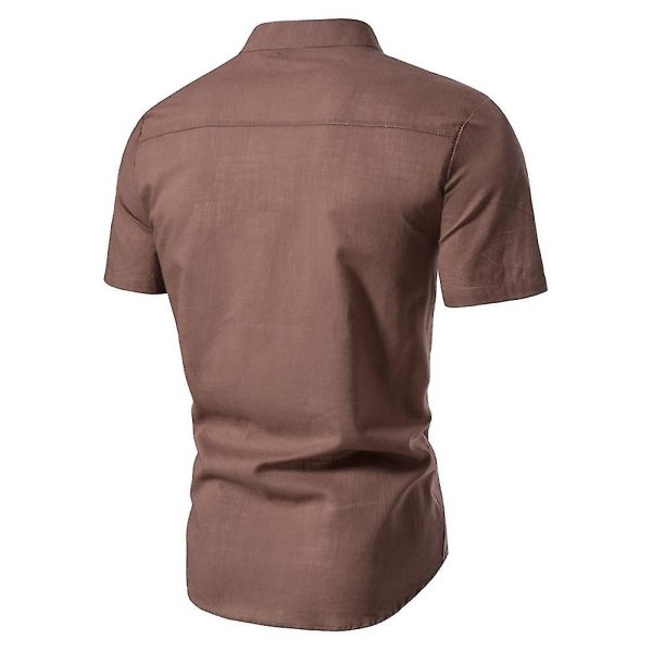 Kortärmad t-shirt för män med knappar Slim Fit sommarskjorta med ståkrage Brown 2XL