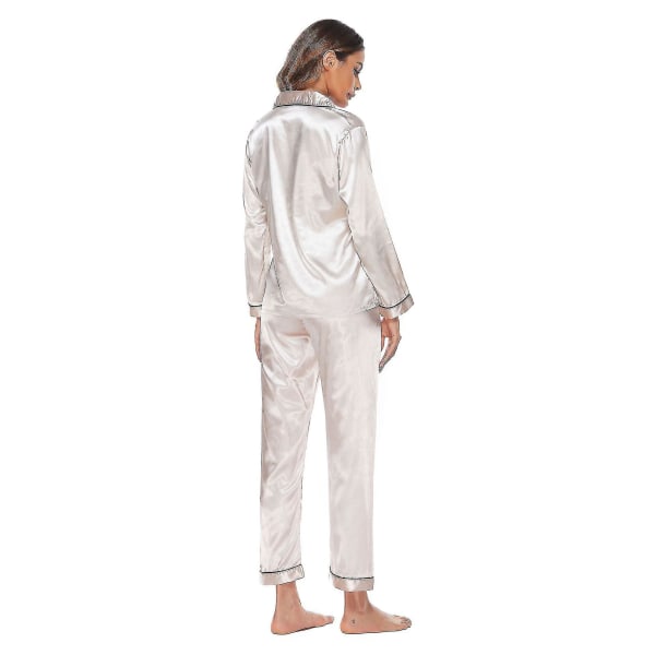 Damer Silky Satin Pyjamas Loungewear Tvådelad nattkläder Button-down Champagne S
