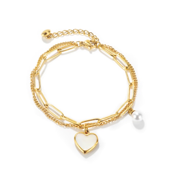 Dubbla lager Peach hjärta rostfritt stål armband för kvinnor guld, Inklusive Låda Guld