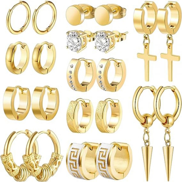 11 par örhängen herr guld örhängen rostfritt stål för män och kvinnor, Inklusive Låda 11 Paar