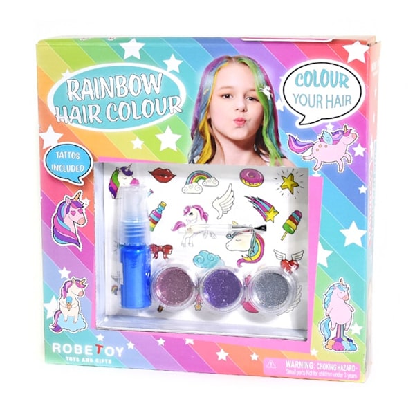 Rainbow Hair Colour set Glitter med tattoos Tatueringar 32361