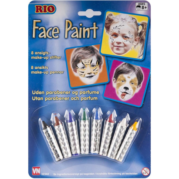 Rio Make Up Face Paint Ansiktsmålning 8st pennor färger rest 10