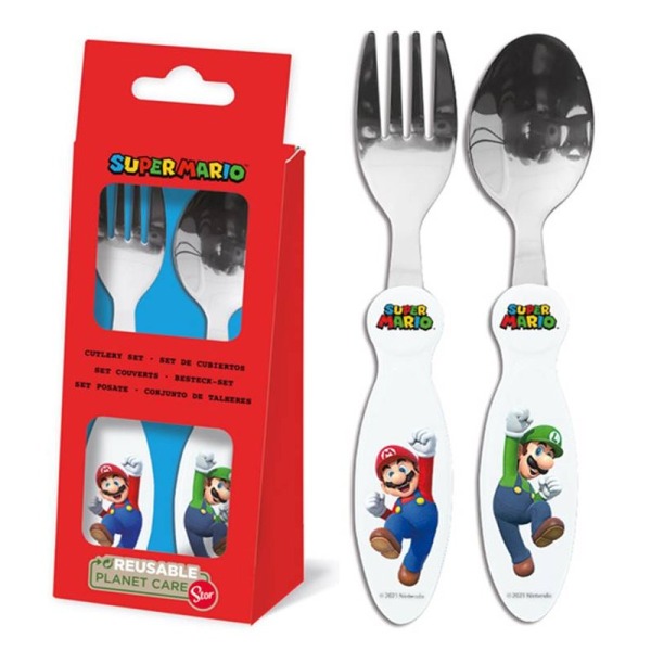 Super Mario Bestick Cutlery Sked & Gaffel i metall 14cm