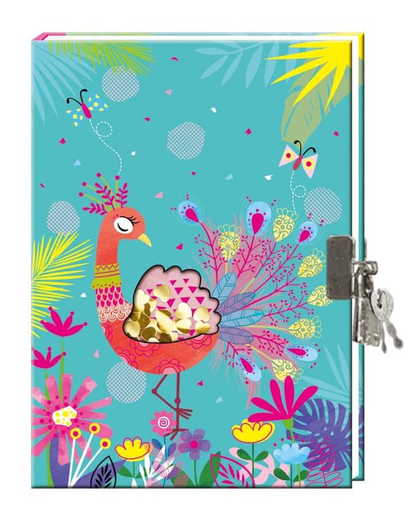 Leksaker Pyssel Diary Dagbok med lås 18x13cm Påfågel Turkos