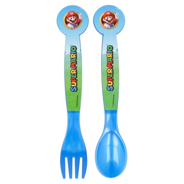 Super Mario Bestick Cutlery Sked & Gaffel Plast Blåa 16cm