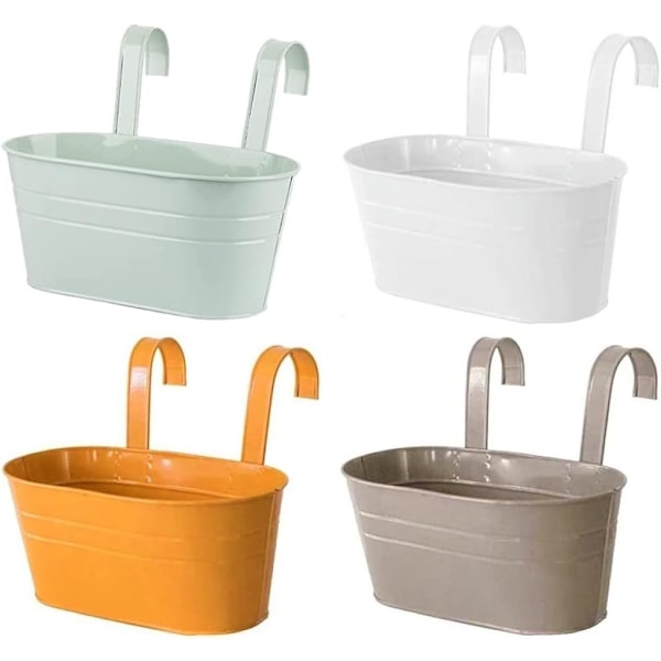 4 metall hengende blomsterpotter, 27,5 cm blomsterbøtte, avtakbare kroker, egnet for balkonghage hjemmedekorasjon, lys farge