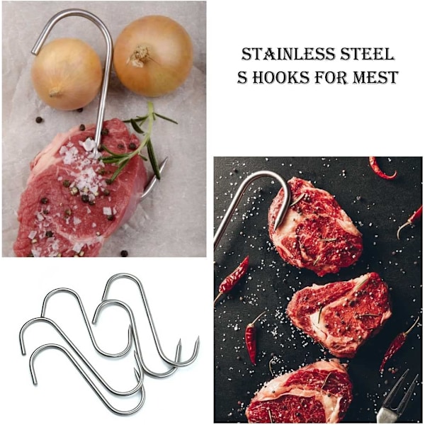 30 rökta krokar i rostfritt stål, S-formade köttkrokar, används för grillning, rökning av kött och fisk, silver 30PS