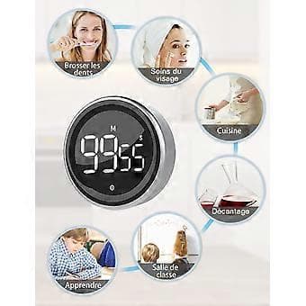Køkken Timer Digital Timer med Stopursfunktion og Justerbart Lydniveau Tæller 7,9*3cm
