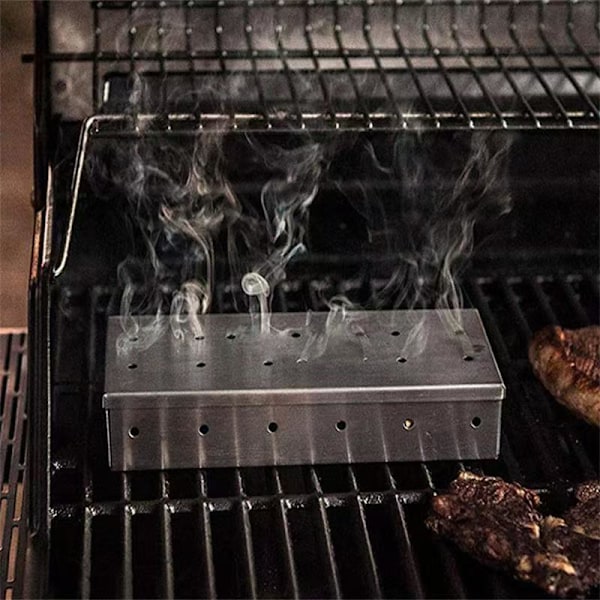 Rökbox för grill, rökboxverktyg i rostfritt stål för utomhusgrillning, lämplig för gas-, el- eller kolgrillar