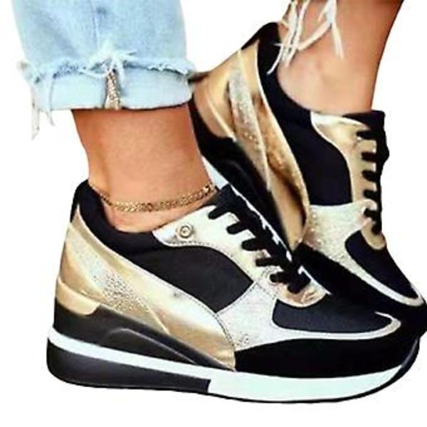 Basket Eva Glow Högklackade Kila Sneakers för Kvinnor Plattform Casual Snörskor för Dagligt Bruk (42 Svart)