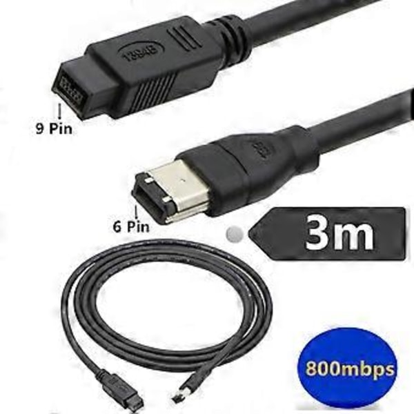 Firewire IEEE 1394 Adapterkabel 6-Pin till 9-Pin Kontaktkabel för Anslutning av Skrivare Skannrar Hårddisk 4.5M