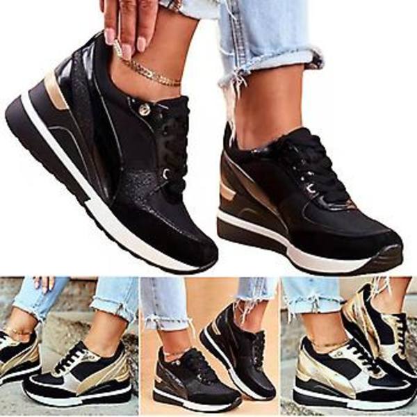 Basket Eva Glow Högklackade Kila Sneakers för Kvinnor Plattform Casual Snörskor för Dagligt Bruk (42 Svart)