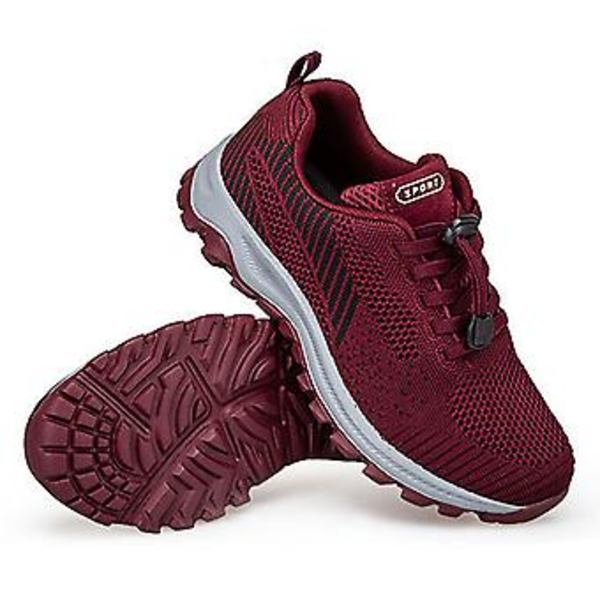 Damskor för löpning med andningsbart nät, halkfria sneakers för fitness, sport, gym, jogging, tennis (36 Claret)