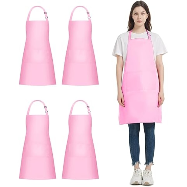 4-pack kokin esiliina 2 taskulla, vedenpitävä säädettävä esiliina, ammattimainen keittiöesiliina, sopii keittiöön, grillaukseen, pinkki Pink