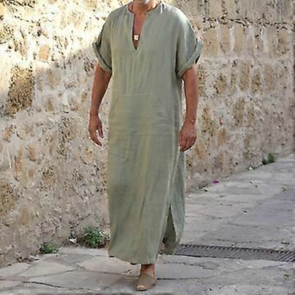 Djup V-ringad herr badrock kort lös badrock traditionella kläder (vit L)