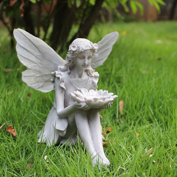 Havestatue Fe Fuglefoder Solcellelampe Figur Harpiks Skulptur