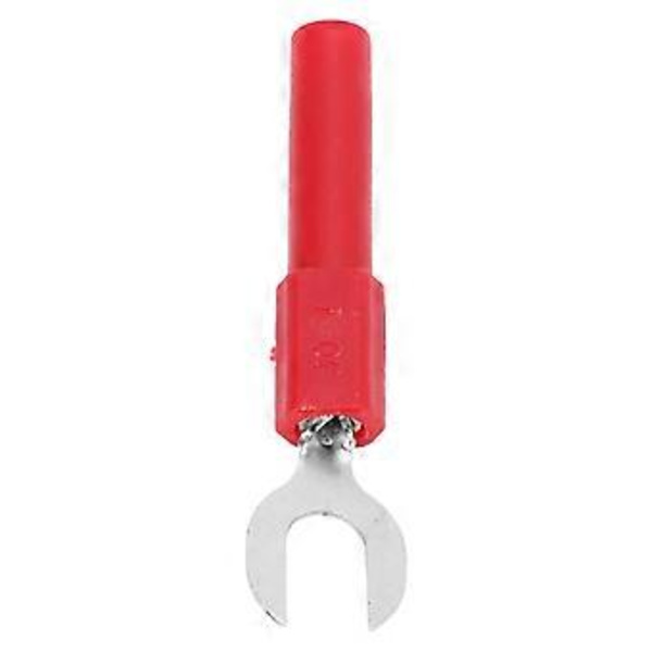 10 st gaffelspadkabelkontakter i mässing 6 mm/0,2 tum Y-typ 4 mm/0,2 tum hål bananplugg 30 Vac?60 Vdc maximalt 10 A röd ( )