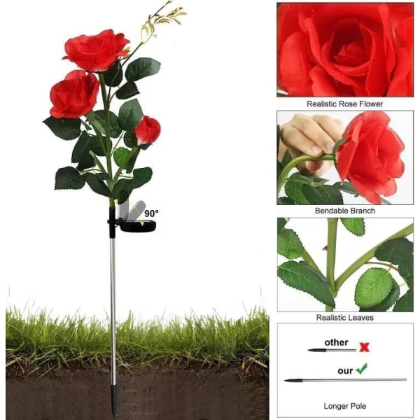 2 Pack (Rose Red) Solar Garden Lights Dekorativ Vattentät Outdoo