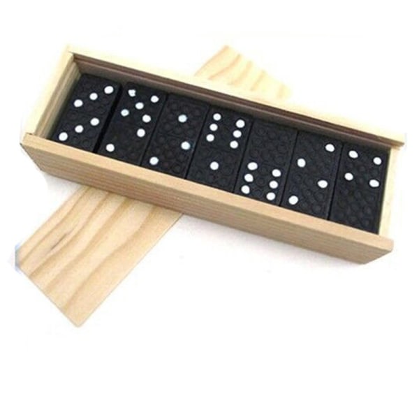 (Svart) Traditionellt dominospel - 28 bitar plus trälåda och