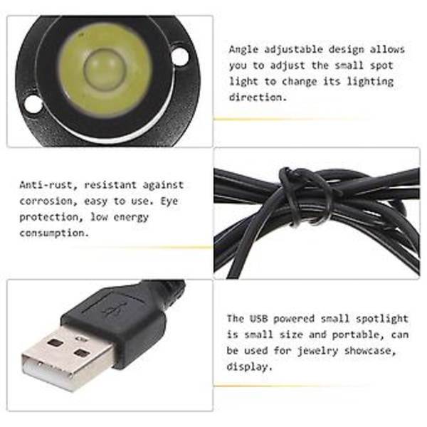 Små LED-spotlight för smyckesvisningar, USB-drivna, för under skåp