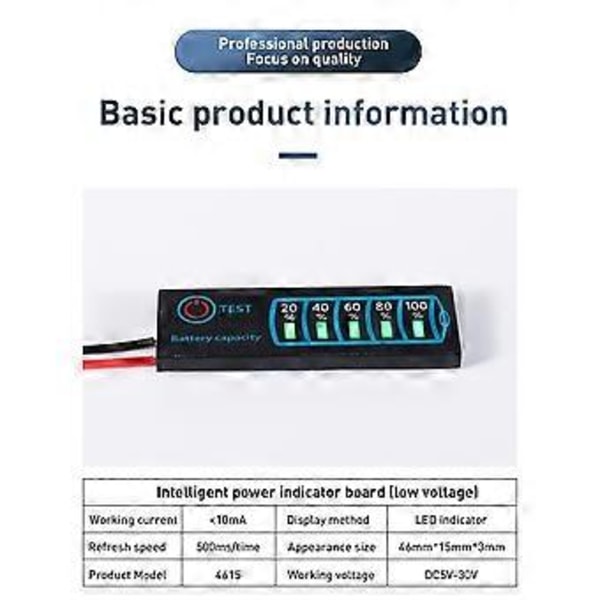 Universell LED-displaypanel Portabel DC5-30V 12V 24V Kapacitet Voltmeter Hållbar