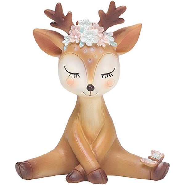 Fawn statyett, dekorativa ornament, 3D miniatyr Bambi Fawn Deer