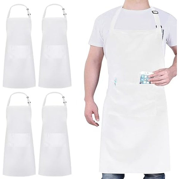 4-pack kockförkläde med 2 fickor, vattentätt justerbart förkläde, professionellt köksförkläde, lämpligt för kök, grillning, vit White