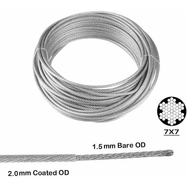 30m/2mm Rustfri Stål Wire Kit med M5 Kraftig Wire Spænder