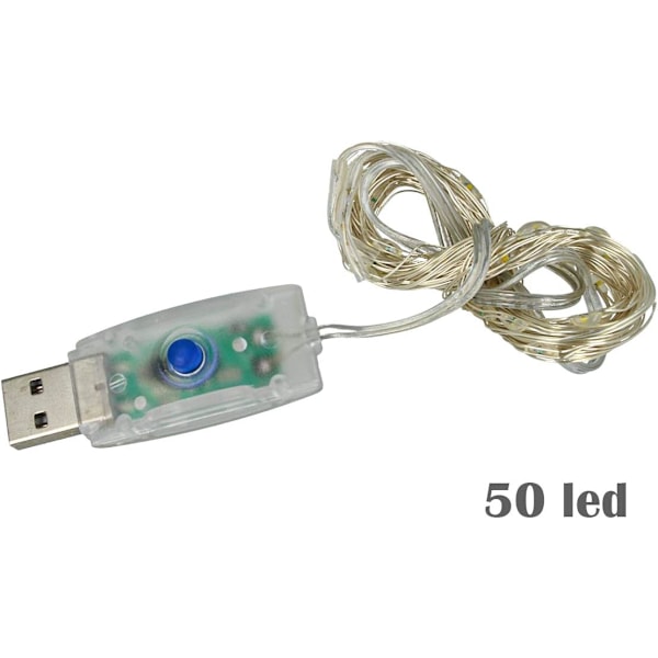 (Cool White, 50 Led 5 Metri)，LED String med USB 5V koppartråd F