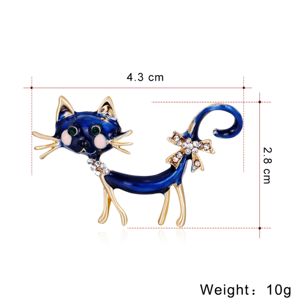 Kattpersonlighetsbrosch, blå strass söt djurbrosch, costu