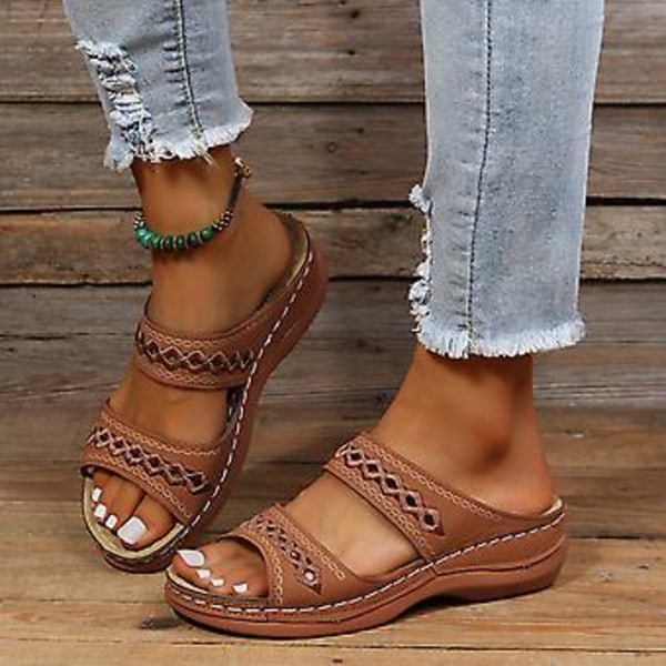 Sandaler Kvinna Klänning Sommar Ortopediska Flip Flops För Kvinnor Öppen Peep Toe Solid Färg Walking (39 Svart)