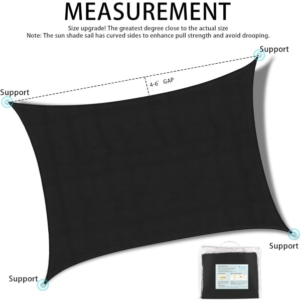3x4m rektangulärt skärmsegel（svart）, vattentät UV-skyddskano