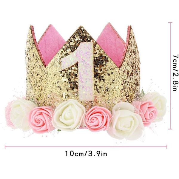 Baby Princess Crown Första födelsedagshatt, 1:a födelsedagsfest hattar K