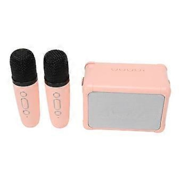 Mini Karaoke Maskin HiFi Dynamiskt Ljus Bärbar Bluetooth Högtalare med 2 Trådlösa Mikrofoner för Barn Vuxna Rosa ( )