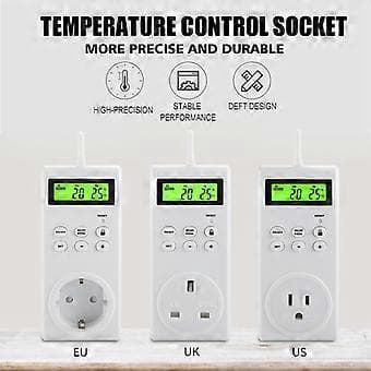 Termostat Timer Socket LCD Digital Temperaturkontroller Socket Outlet Med Timerbryter Sensor Probe Oppvarming Kjøling US