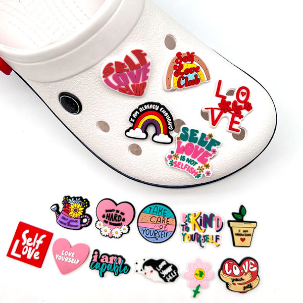 Shoe Charms 16ST Self-Care love yourself serie hål skor dekor